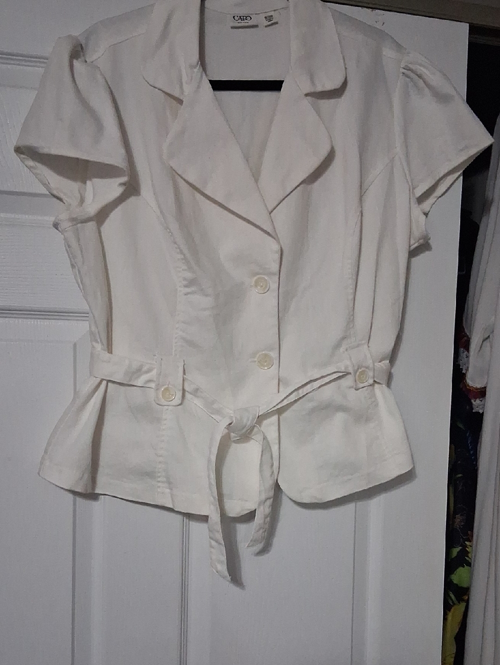 Cato White Short Sleeve Peplum Jacket with Waist Tie Sz 18-20 $19